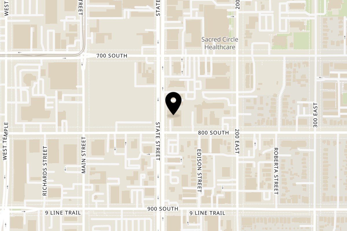 Map showing the location of Wild Pepper Pizza on 777 South State Street in Salt Lake City